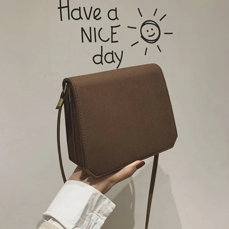 PU Leather Frosted Shoulder Bag Solid Soft Messenger Small Square Bag