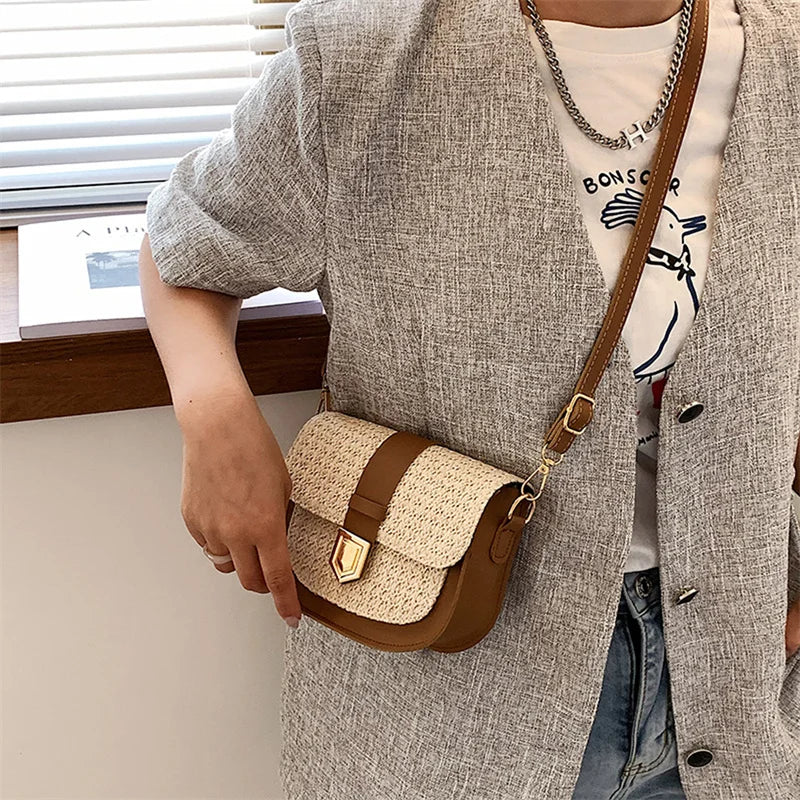 Braided Beach Ladies Saddle Bag Woven Rattan Bags For Ladies