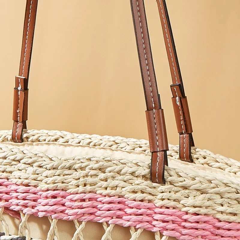 Colorful Bohemian Straw Woven Shoulder Bag for Women