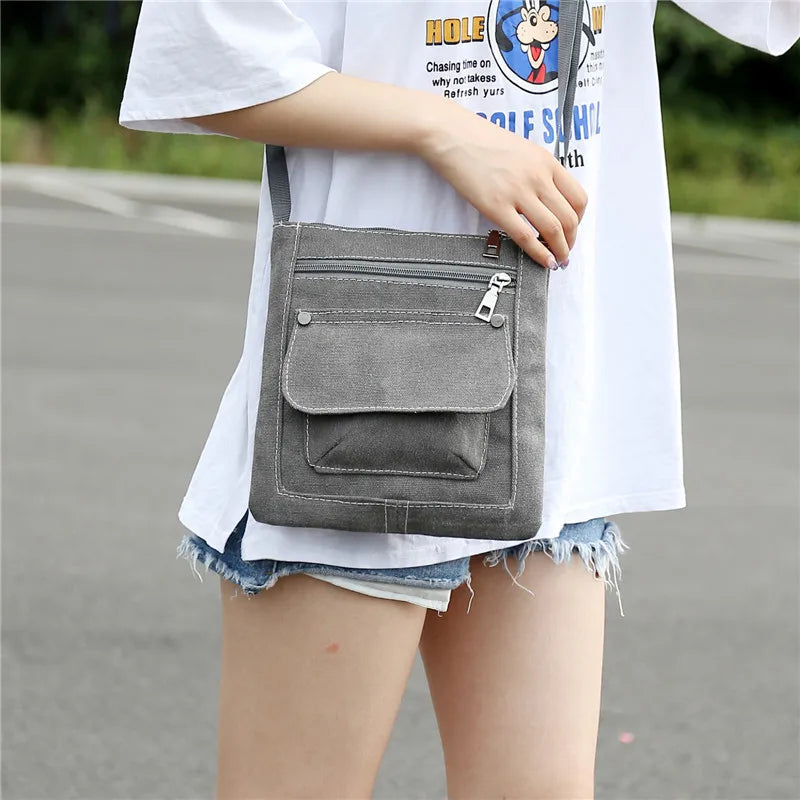 Canvas Women Single Strap Small Shoulder Bags Solid Zipper Cross-body Bags