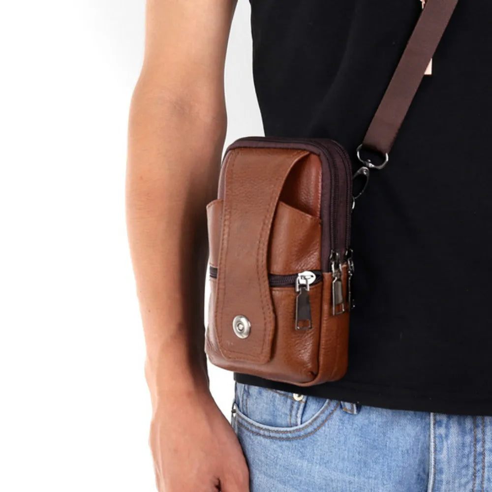 Multifunction Capacity Crossbody Bag Brown Leather