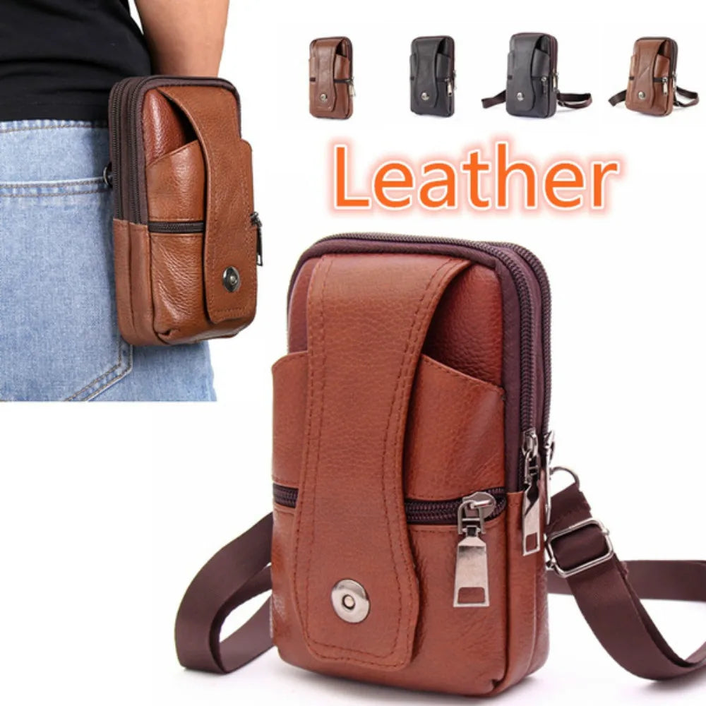 Multifunction Capacity Crossbody Bag Brown Leather