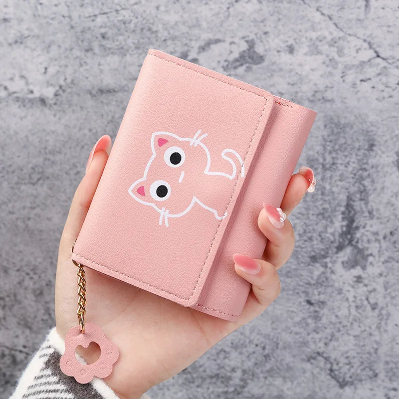Cat Girls Cartoon Wallet Women's Short Three-fold Wallet for Men