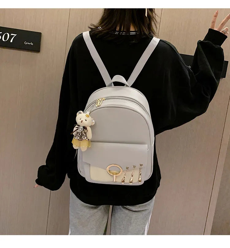 Casual Women's PU Leather Backpack High Student Schoolbag
