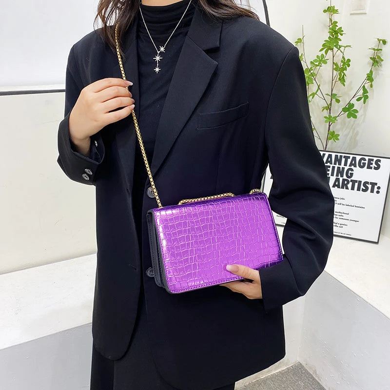 Crocodile Pattern Shoulder Bag Chain Messenger Bag Girls Handbag