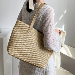 Straw Crossbody Bag Summer Handbag High Capacity Shoulder Bag Female Travel