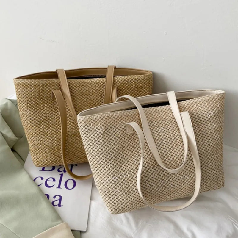 Straw Crossbody Bag Summer Handbag High Capacity Shoulder Bag Female Travel