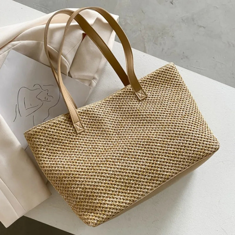Straw Crossbody Bag Summer Handbag High Capacity Shoulder Bag Female Travel