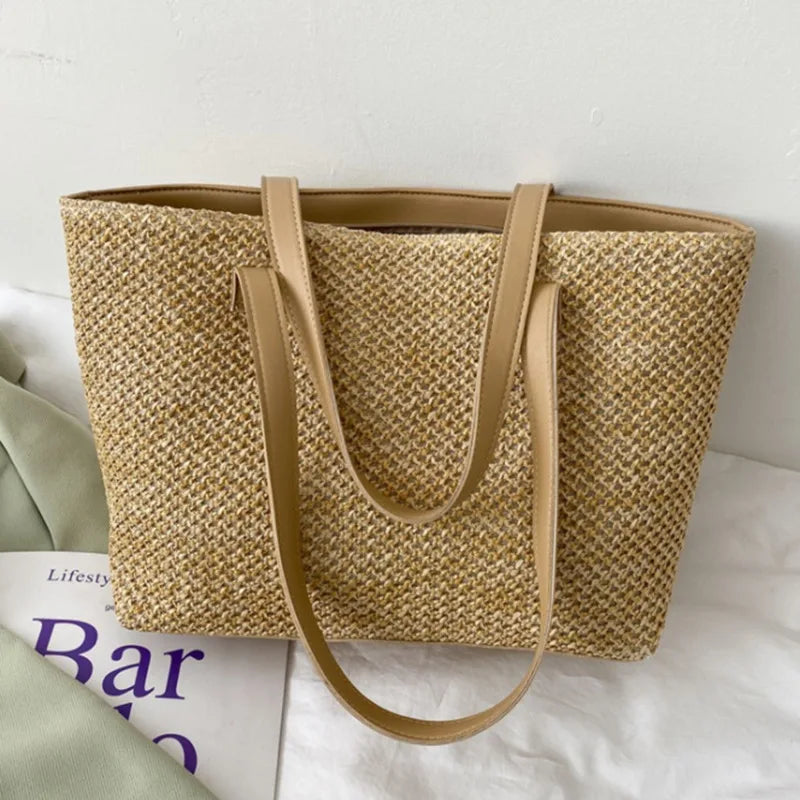 Straw Crossbody Bag Summer Handbag High Capacity Shoulder Bag Female Travel