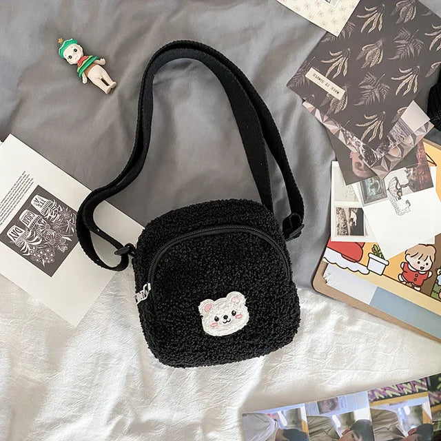 Women Plush Messenger Bag Cute Bear Design
