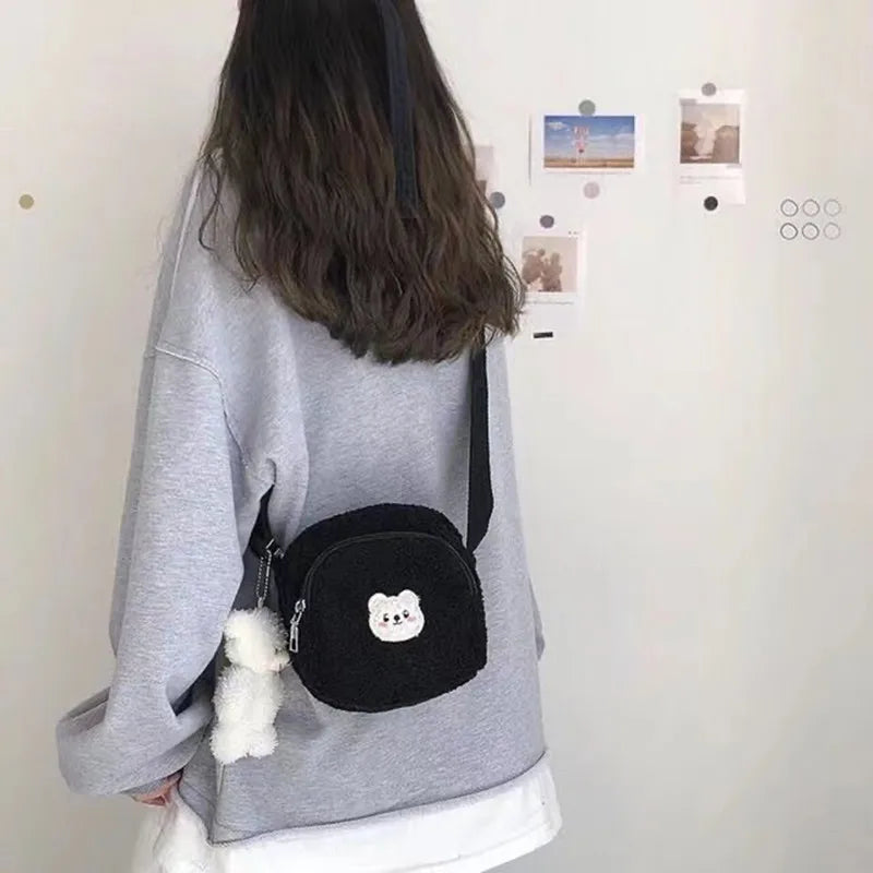 Bear Messenger Bag Women Plush Small Shoulder Bag