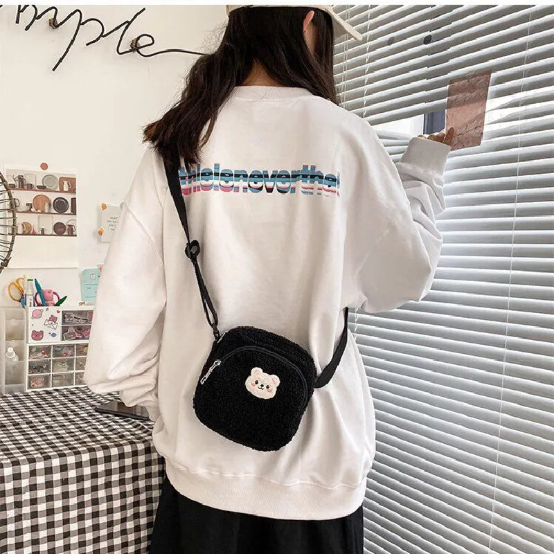 Bear Messenger Bag Women Plush Small Shoulder Bag