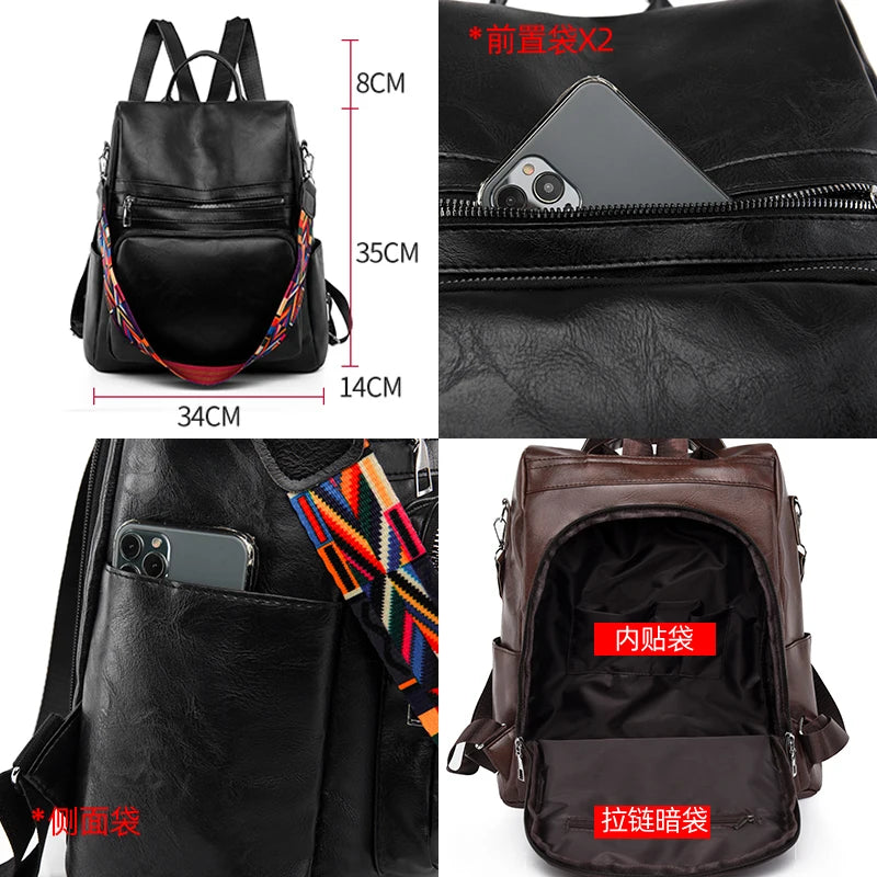 Women High Leather Backpack School Bags for Teenagers Girls Large Capacity