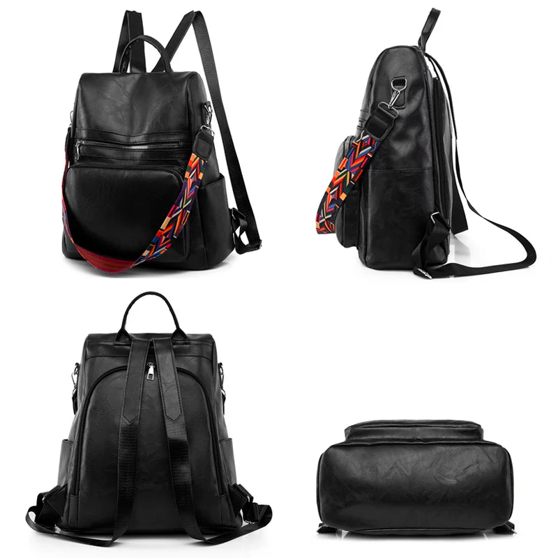 Women High Leather Backpack School Bags for Teenagers Girls Large Capacity