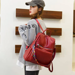 Women High Leather Backpack School Bags for Teenagers Girls Large Capacity