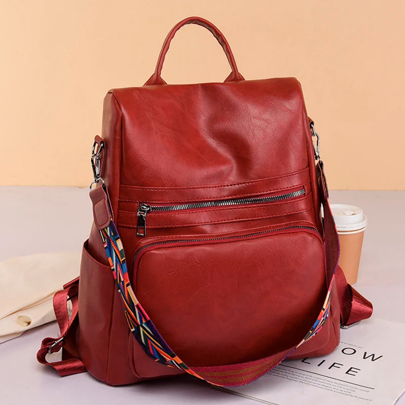Women High Leather Backpack School Bags for Teenagers Girls Large Capacity