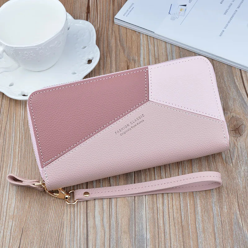 Double Zipper Hand Wallet Ladies Long Stitching Contrast Large-capacity Wallet