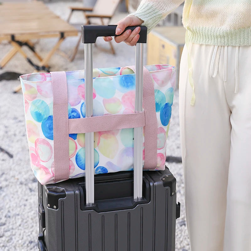 Floral Print Top-Handle Shoulder Bag Nylon Purse for Women