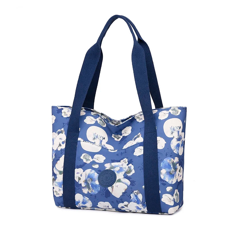 Floral Print Top-Handle Shoulder Bag Nylon Purse for Women