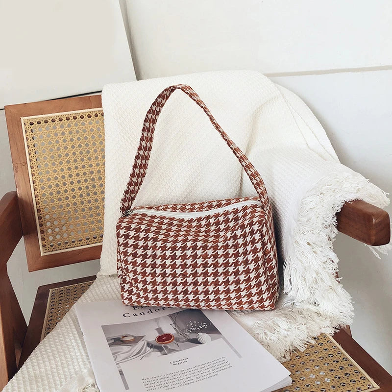 Female Vintage Plaid Shoulder Bag Casual Small Crossbody Handbag