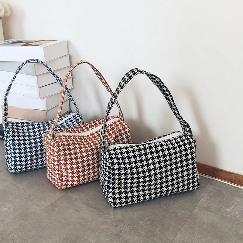 Female Vintage Plaid Shoulder Bag Casual Small Crossbody Handbag