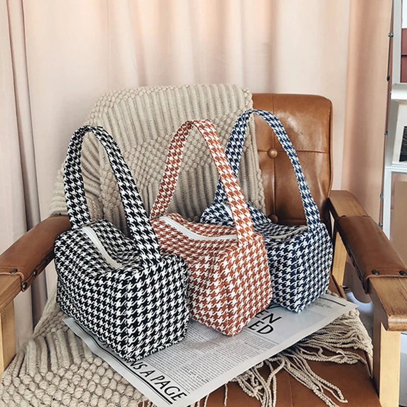 Female Vintage Plaid Shoulder Bag Casual Small Crossbody Handbag