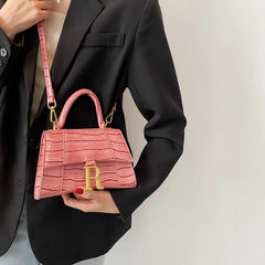 Stone Pattern Small Square Handbag Leather Shoulder Messenger Bag