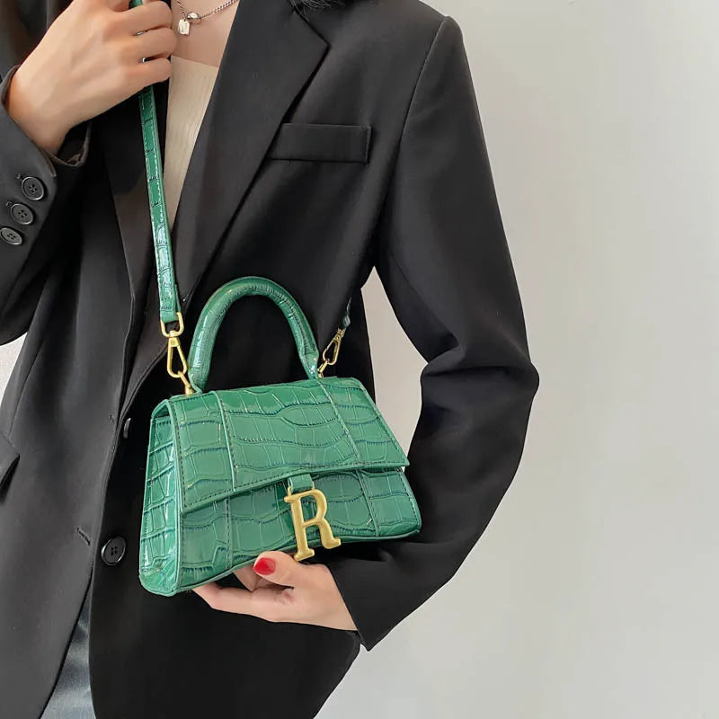 Stone Pattern Small Square Handbag Leather Shoulder Messenger Bag