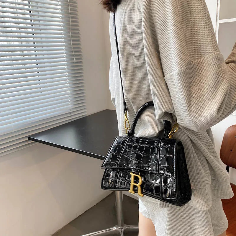 Stone Pattern Small Square Handbag Leather Shoulder Messenger Bag