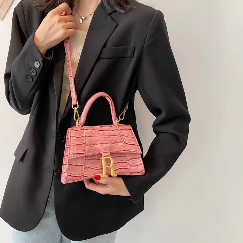 Stone Pattern Small Square Handbag Leather Shoulder Messenger Bag