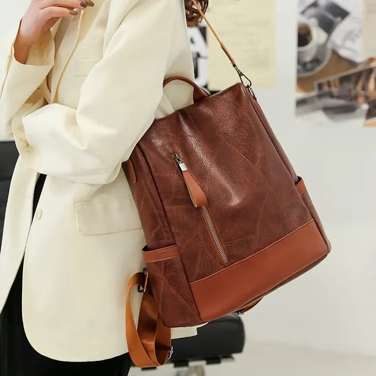 Vintage PU Leather Backpack Large Capacity Business Style Shoulder Bag