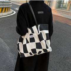 Plaid Girls Canvas Shoulder Tote Bag