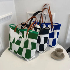 Plaid Girls Canvas Shoulder Tote Bag
