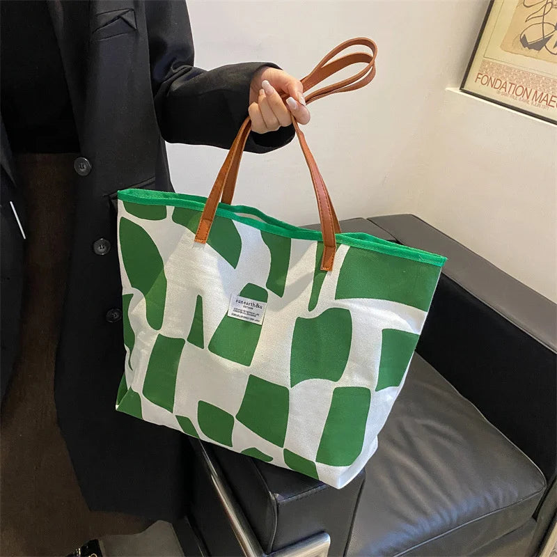 Plaid Girls Canvas Shoulder Tote Bag
