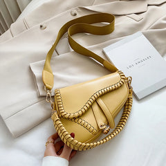 Women Saddle Shoulder Bag PU Material Hasp Zipper Lock Ornament Bag
