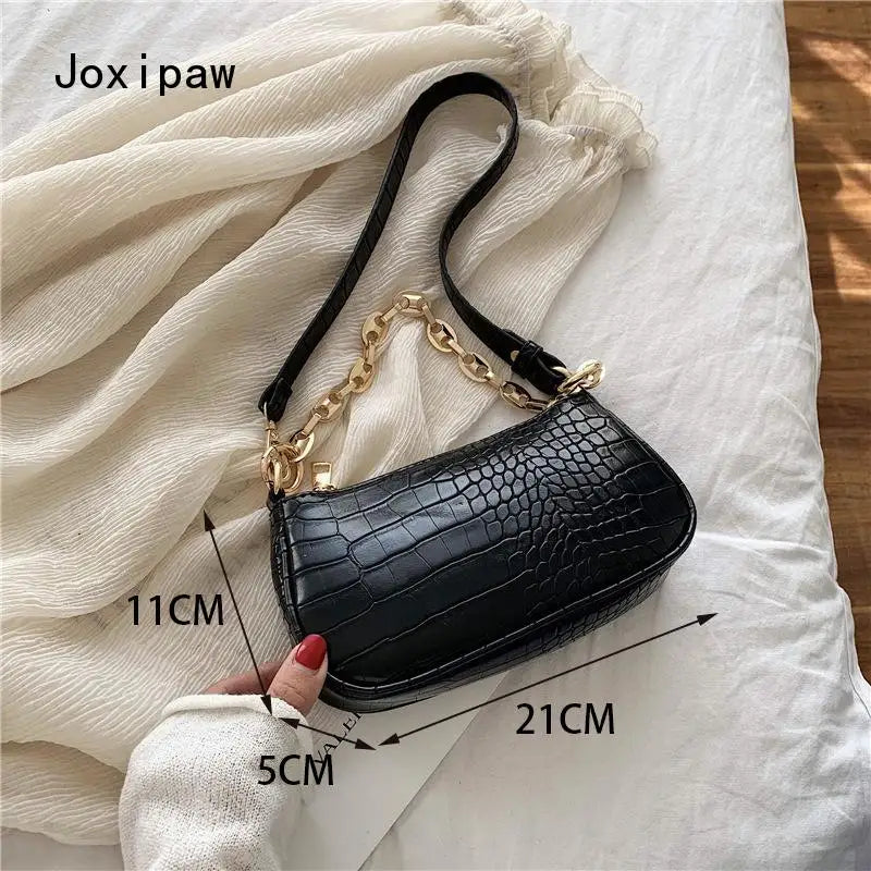 Vintage Solid Chain Handbag Female Casual PU Leather Shoulder Bag