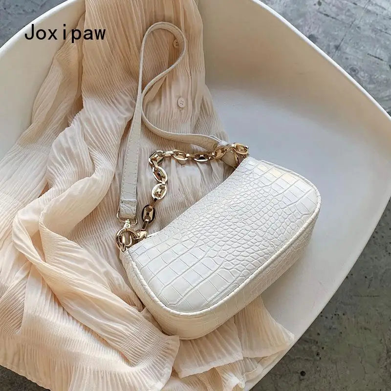 Vintage Solid Chain Handbag Female Casual PU Leather Shoulder Bag