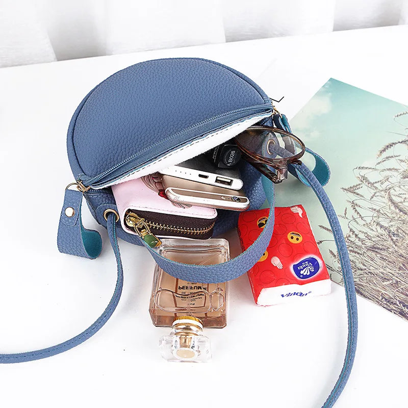 Women Mini Circular Messenger Bag PU Leather Crossbody Bag