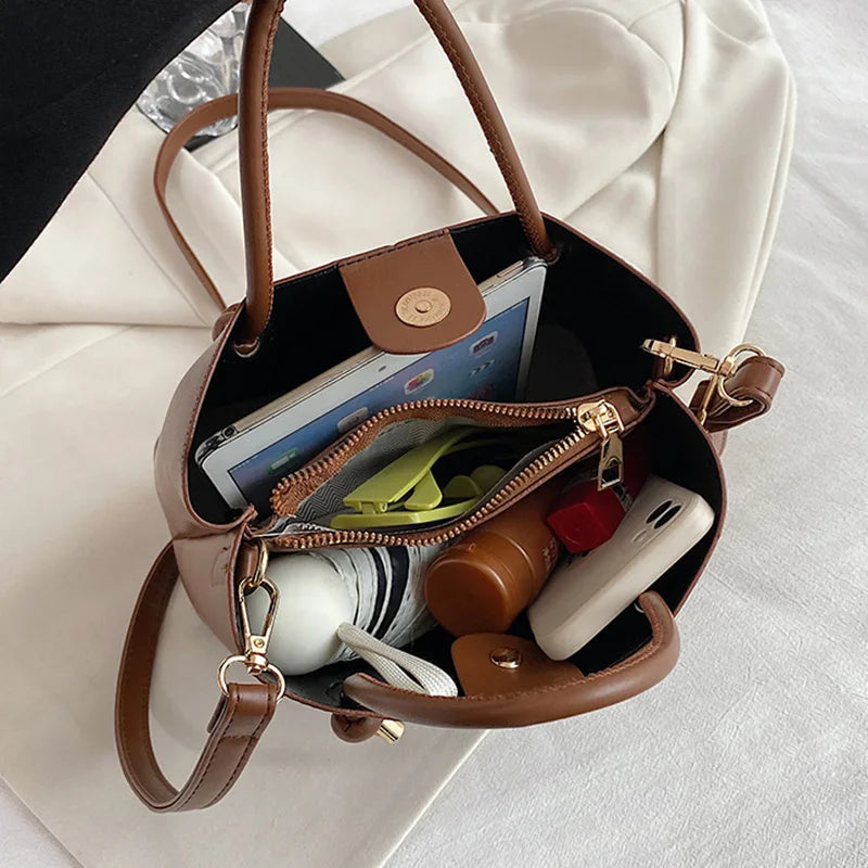 Women Orange Green Shoulder Bag Large Capacity Bucket Bags Big Totes