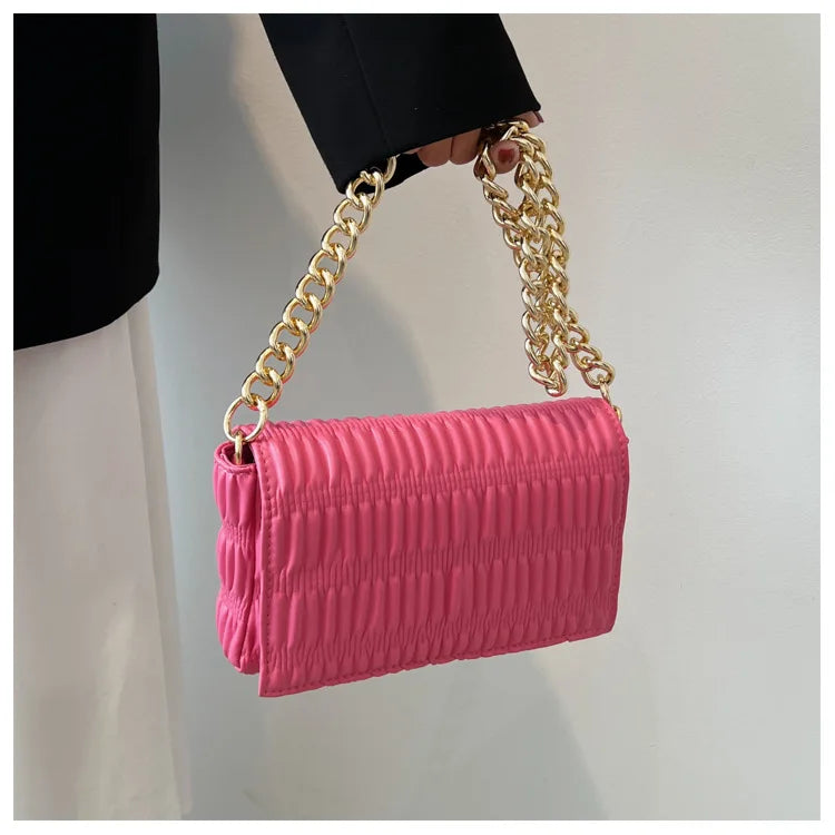 Women Smocked Bag Lady Small Shoulder Flap Bags PU Leather
