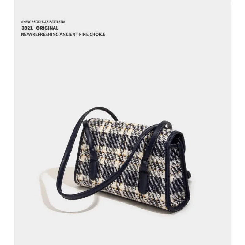 Plaid French Stick Bag Retro Handbag Shoulder Bag