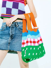 Rainbow Woolen Knitted Handbag for Women