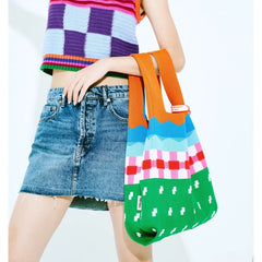 Rainbow Woolen Knitted Handbag for Women