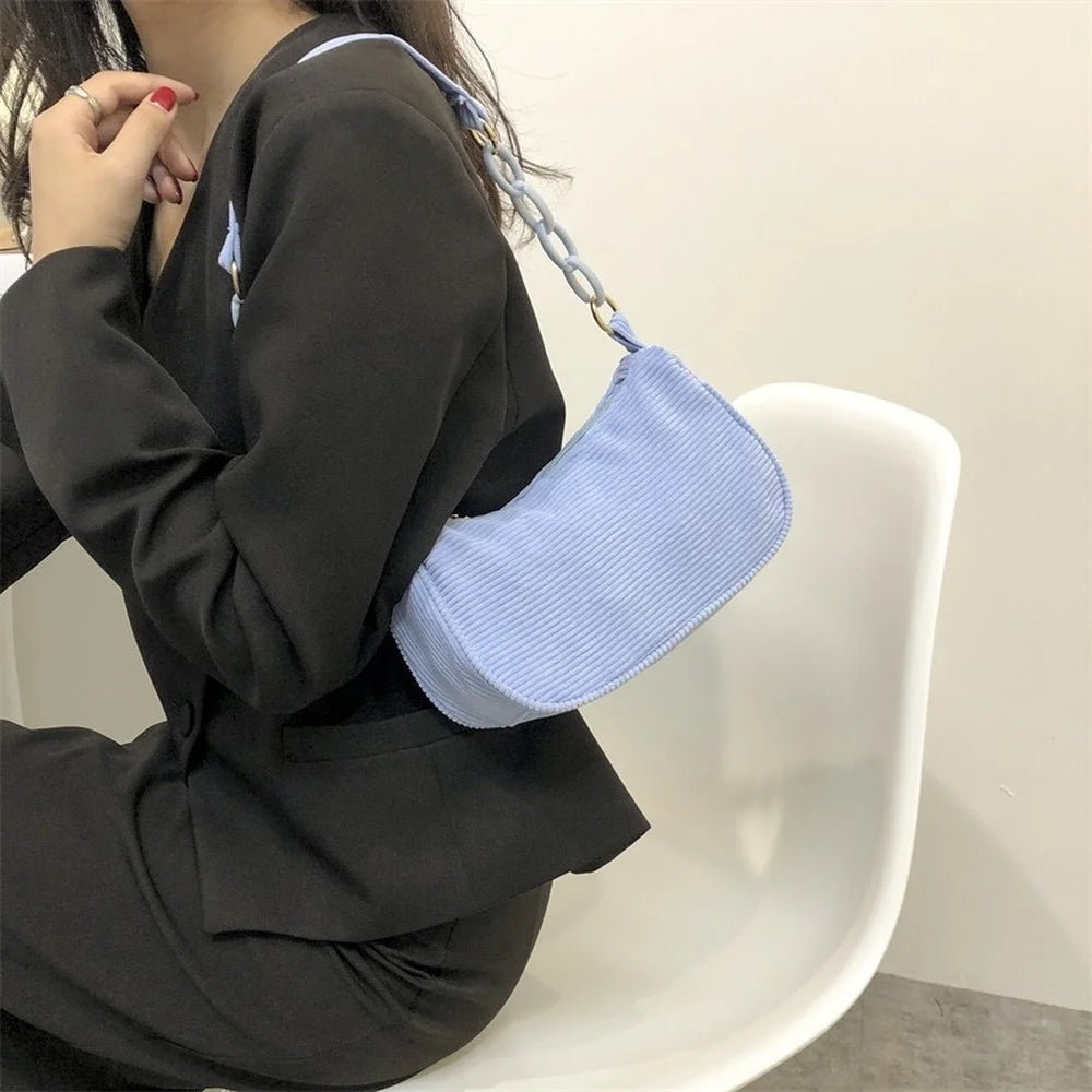 Canvas Chain Handbag Women Shoulder Totes Solid Clutch