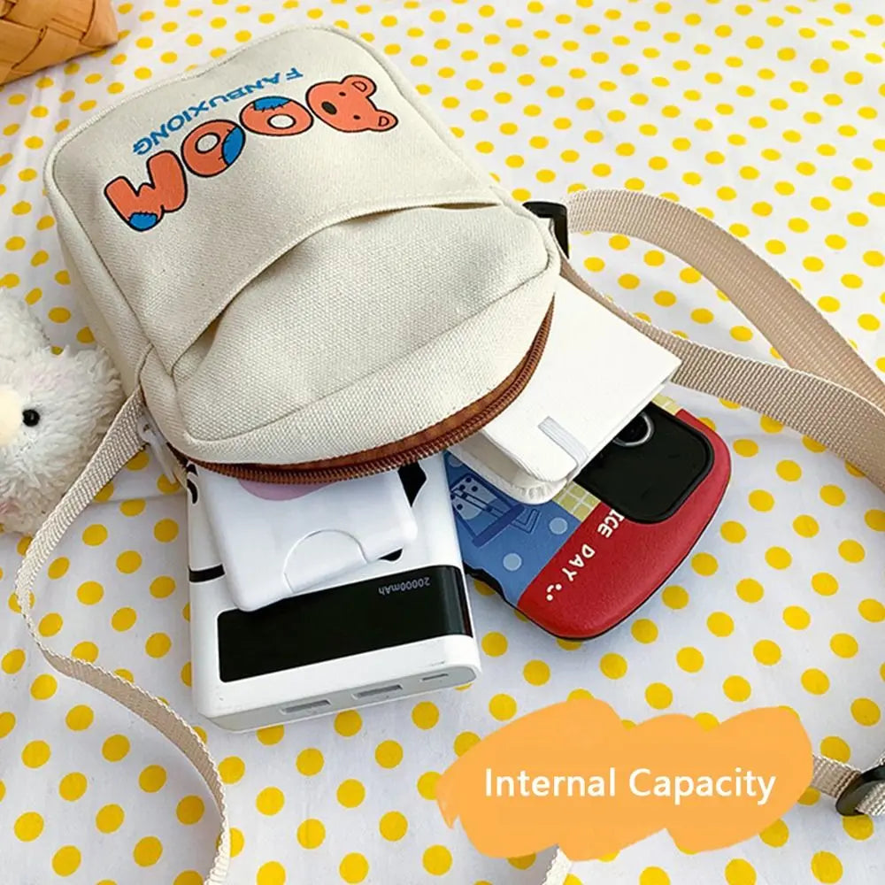 Harajuku Style Canvas Shoulder Bag Bear Pattern Casual Tote