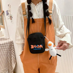 Harajuku Style Canvas Shoulder Bag Bear Pattern Casual Tote