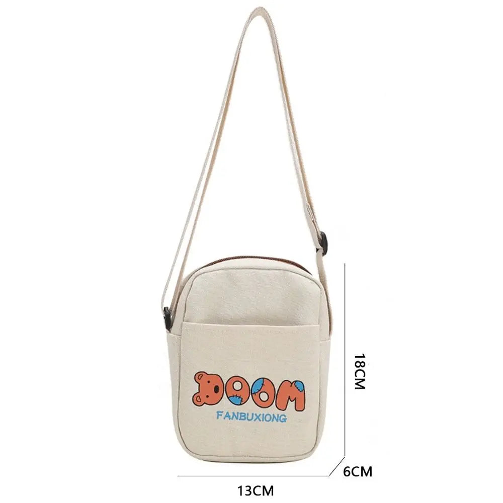 Harajuku Style Canvas Shoulder Bag Bear Pattern Casual Tote