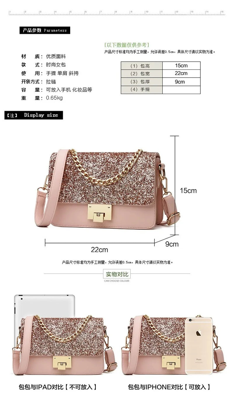Women's Small Square Bag with Sequin Decoration