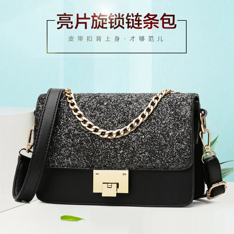 Women's Small Square Bag with Sequin Decoration