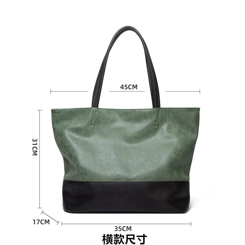 Large Retro Women Tote Casual Shoulder Bag PU Leather Female Shopping Bag